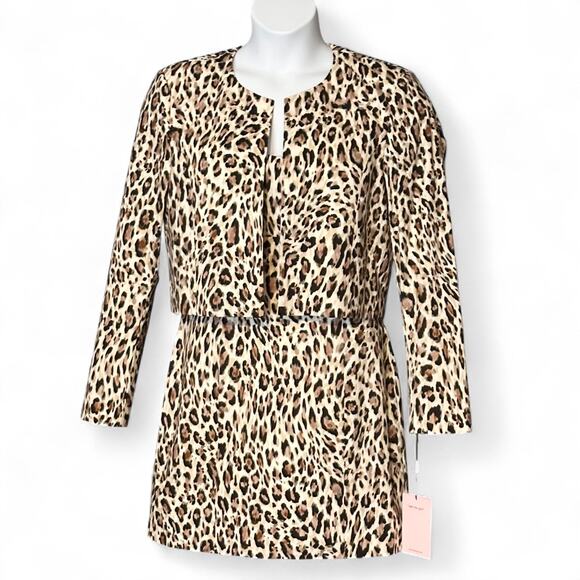 Avec Les Filles Leopard Print Mini Dress Jacket 2pc Set Sz 12 NWT Party Chic - Picture 2 of 13